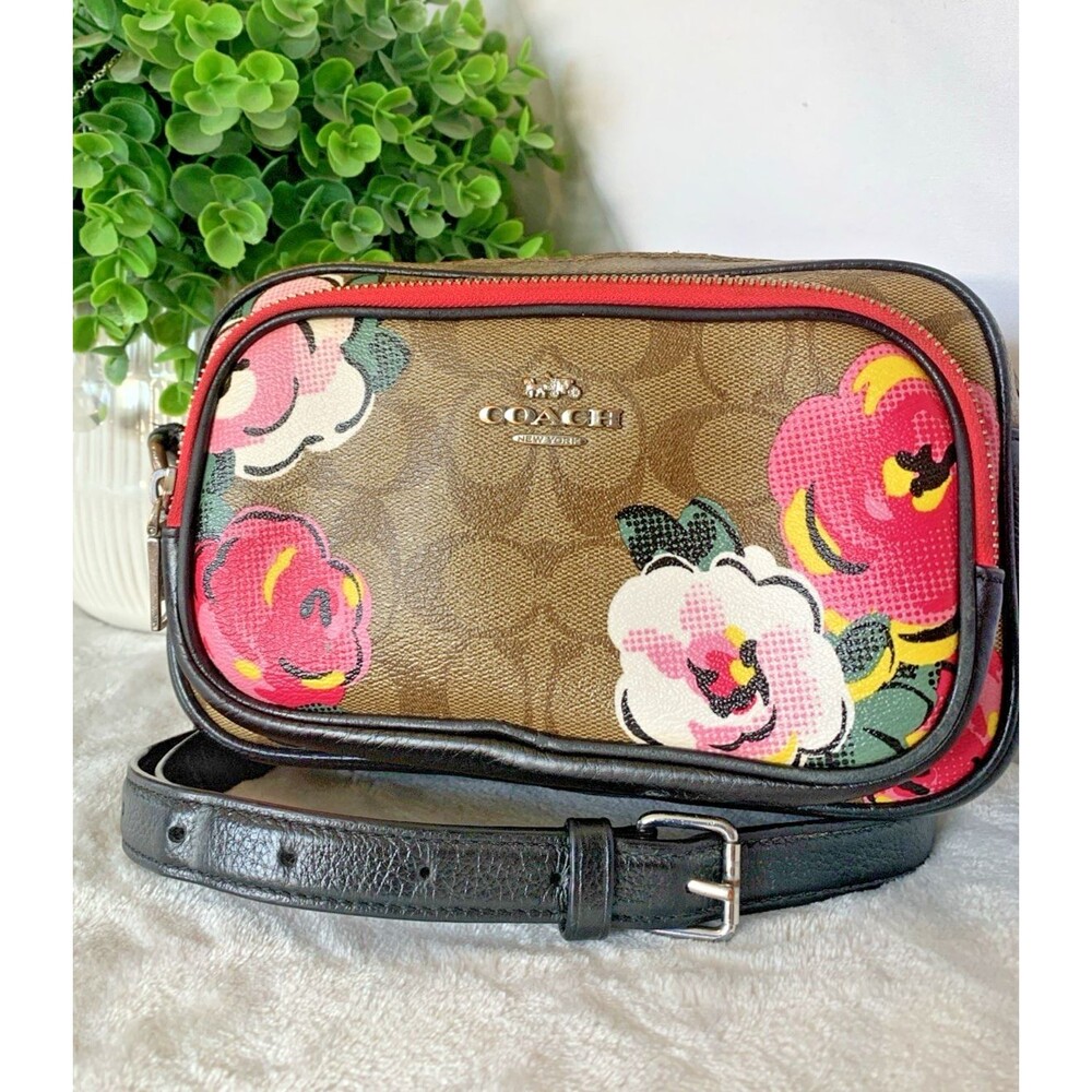 COACH Court Crossbody C5682 Signature Canvas  Vintage Rose Print Purse  *FAIR*